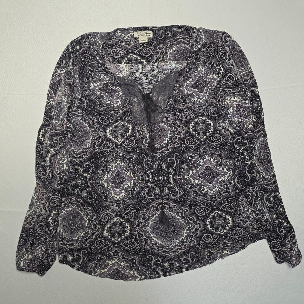 Lucky Brand gray long-sleeve paisley knit top Size L